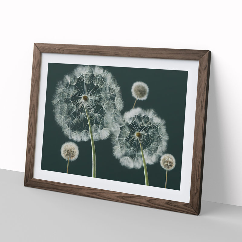 Magical Dandelion Flowers - Framed Print, 46cm H x 64cm W x 2cm D, Walnut