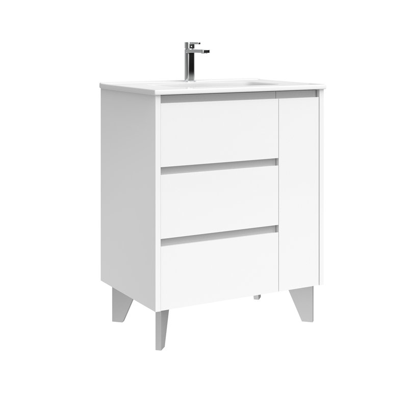 Lila 28.0" Freestanding Single Bathroom Vanity with Ceramic Top, 28", Glossy White