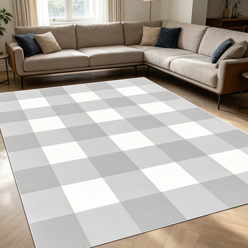 1PC Grey and White Buffalo Plaid area rugs for Living Room, Soft and Comfortable, Suitable for all seasons, easy-to-maintain, machine washable Indoor floor mat, Under Table Farmhouse suitable for Dining Table, Kitchen, Entryway, Bedroom, Home Office,