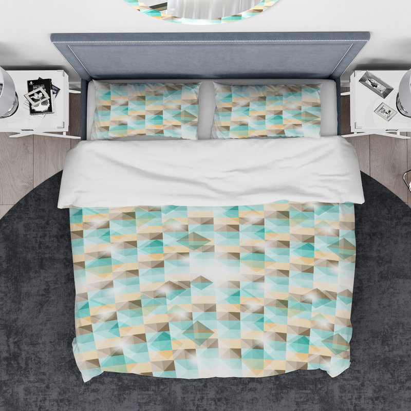 Ensemble de housse de couette designart illusion of geometric squaresf, Housse de couette très grand + 2 taies décoratives