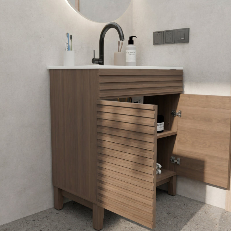 Meuble-lavabo brun 30 po avec portes à persiennes et lavabo