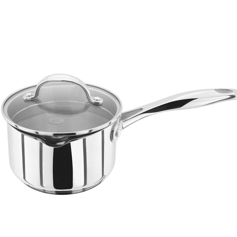 Stellar 7000 18/10 Stainless Steel Saucepan with Glass Draining Lid, 0.8L