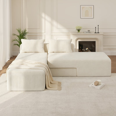 Canapé-lit modulaire convertible 4 en 1 avec méridienne réglable et siège profond, rembourré, avec 2 coussins, sans assemblage, beige