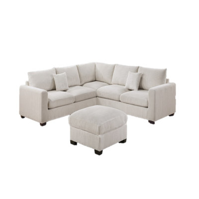 L-Sectional Sofa Corduroy LAF And RAF Loveseats Corner Wedge Ottoman 4pcs Sectional Set Couch Living Room Furniture