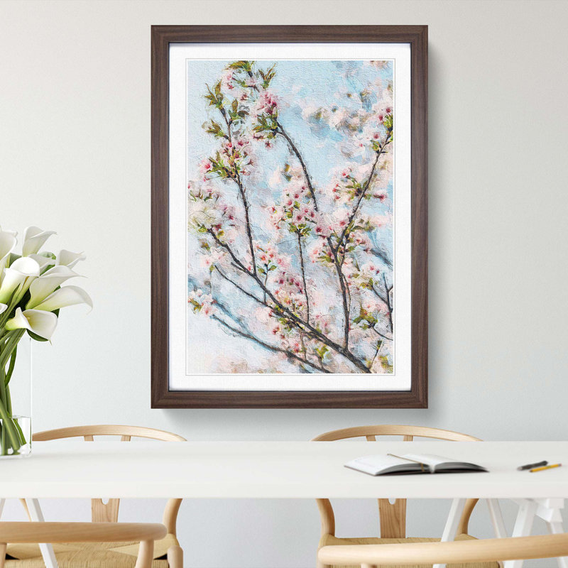 Cherry Blossom Tree in Abstract - Picture Frame Painting Print, 36cm H x 27cm W x 2cm D, Walnut Framed