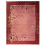 Antique Art Deco Room Size Wool Coral, Rose Rug