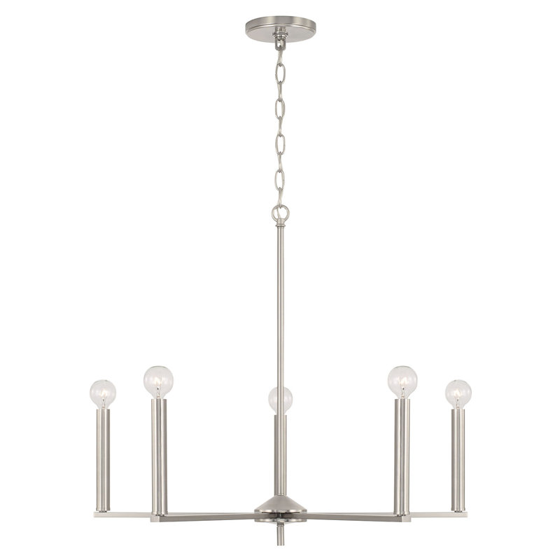 5 - Light Dimmable Modern Linear Chandelier, Brushed Nickel