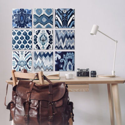 "Blue Boho Patterns", ensemble de 9 toiles murales par Patricia Pinto