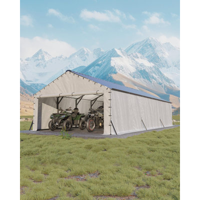 All-Weather Enclosed Steel Carport Garage – 20x30 FT Vertical Roof Shelter for Multiple Vehicles – Outdoor Storage for Full-Size Pickup Trucks, Boats, Tractors – Size: 20x30FT
