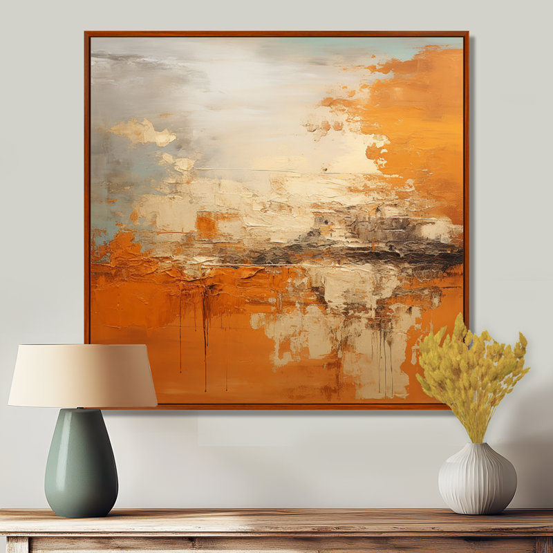 «Copper Glow», impression d'art abstrait paysage, H 16 po x l 16 po x P 1 po, Cadre flottant brun
