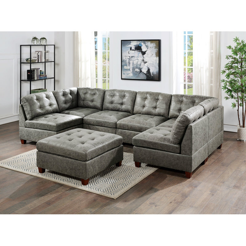 Canapé modulaire 7 pièces Insha, Polyester à 100 % gris antique