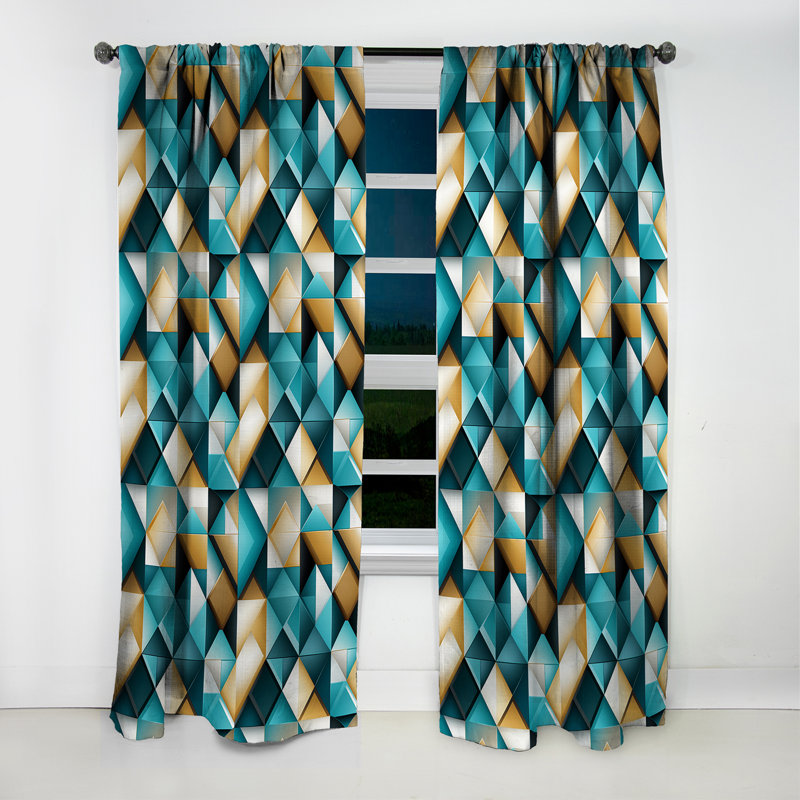 Carreaux géométriques modernes bleu sarcelle - Rideau en velours moderne - obscurcissant - 1 panneau, L 52 po x L 63 po