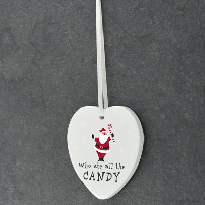 Xmas Who Ate All The Candy Heart Shaped Ceramic Ornament