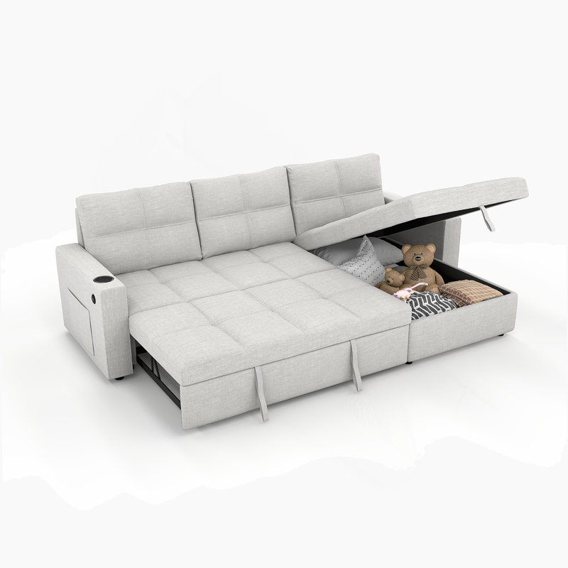 Canapé-lit convertible, canapé-lit modulaire escamotable avec charge USB et porte-gobelets, canapé-lit en forme de L avec rangement pour le salon