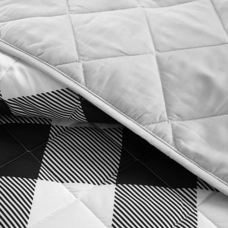 Ensemble de courtepointe en microfibre noir / blanc 3 pièces, Courtepointe double / grand + 2 taies décoratives