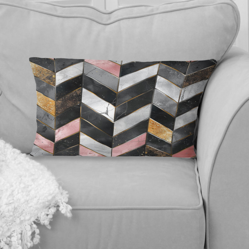 Coussin lombaire Glam Chevron II - Glam, Gris / Rose