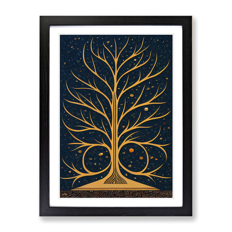Tree Indian Art - Single Picture Frame Print, Black, 64cm H x 46cm W x 2cm D