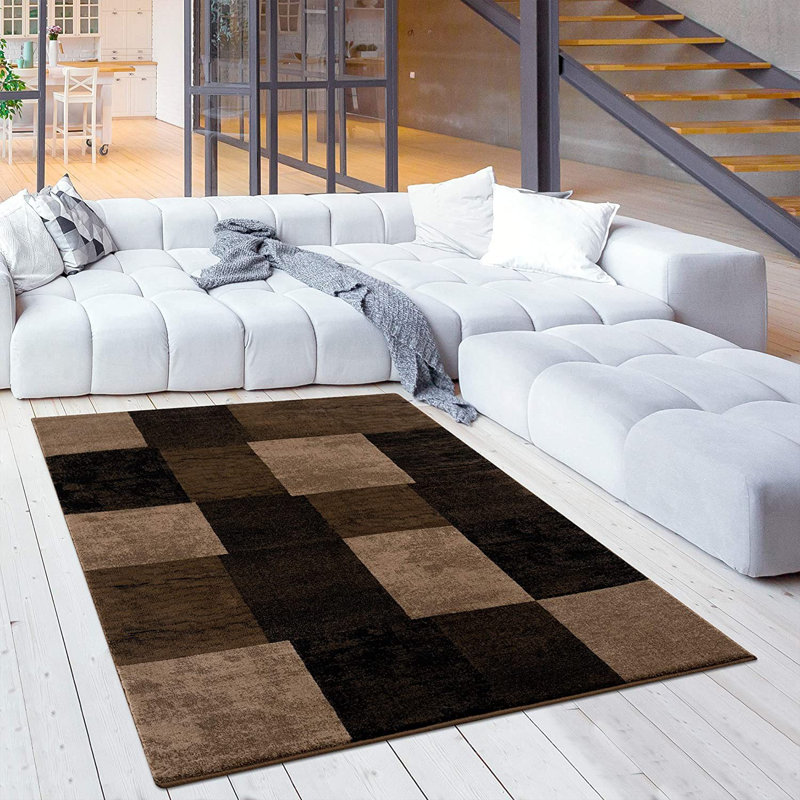 Tapis de couloir brun à blocs géométriques, Rectangle 4 pi x 6 pi