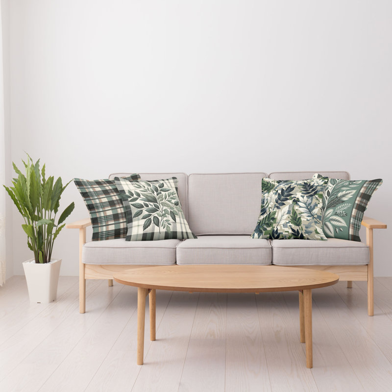 Grey Teal Dark Taupe Microfiber Square Throw Pillow Set