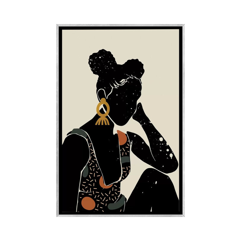 Black Hair VI - impression d'art graphique, H 26 po x l 18 po x 1,5 po, Toile avec cadre argenté, Aucun mat