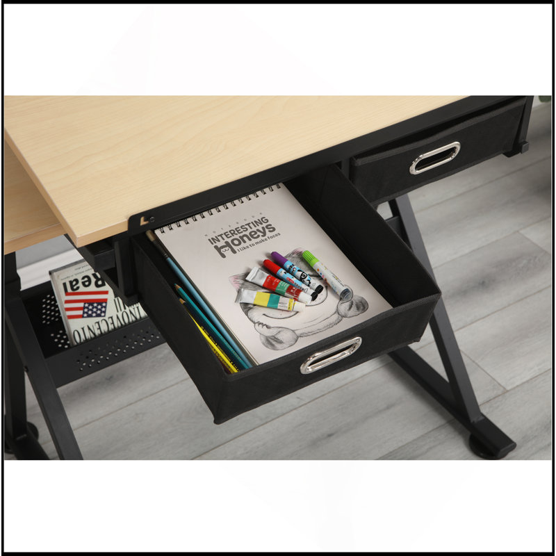Adjustable Drawing Drafting Table Desk With 2 Drawers For Home Office And School With Stool(Wood)