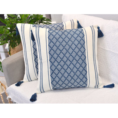 Housses de coussin tissées avec pampilles, taies d'oreiller à motif géométrique pour l'extérieur / l'intérieur (ensemble de 2)