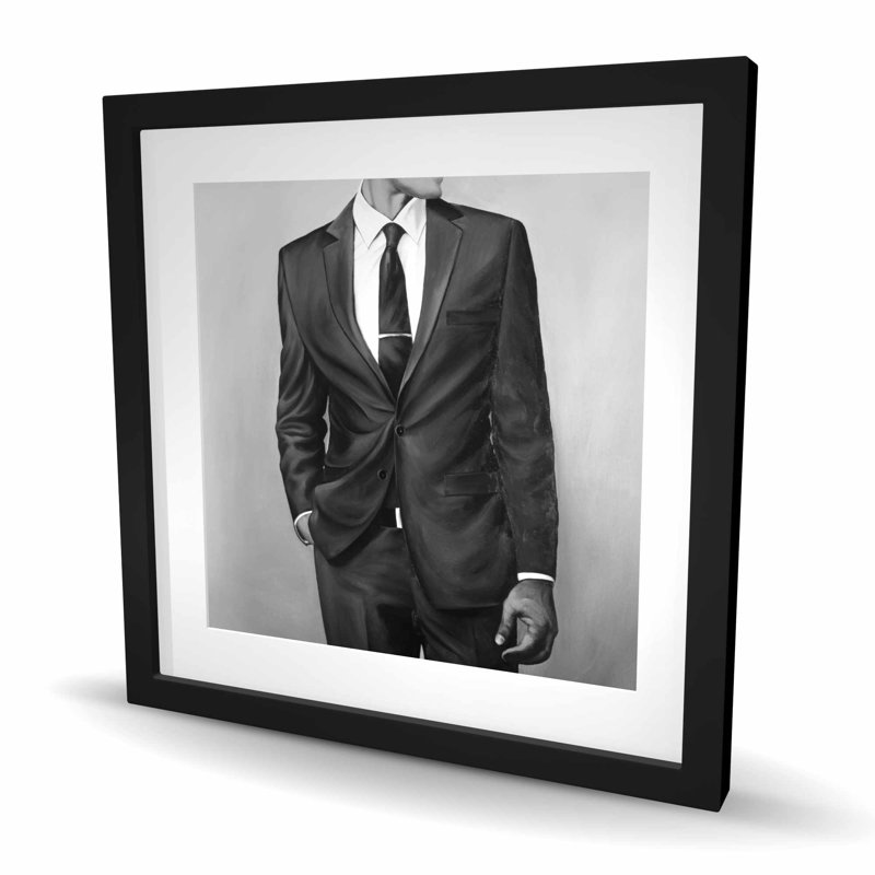 «Man in a costume» - chambre blanche, reproduction encadrée, H 24 po x l 24 po, Noir