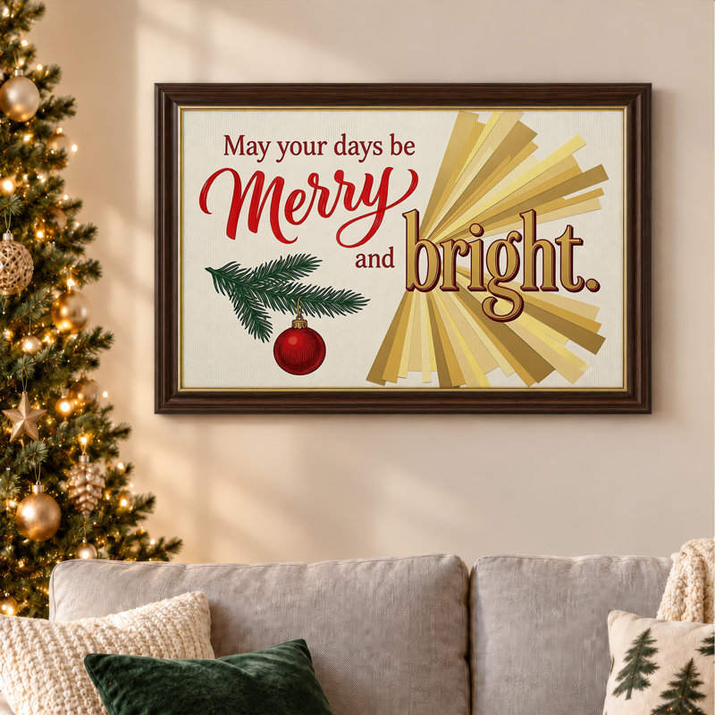 «Merry And Bright Text» avec branche de pin et toile de Noël rouge, H 16 po x l 24 po