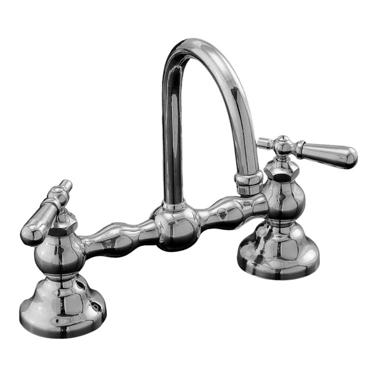 Columbia Bridge Lavatory Faucet Set with Gooseneck Spout and Lever Handles and Drain