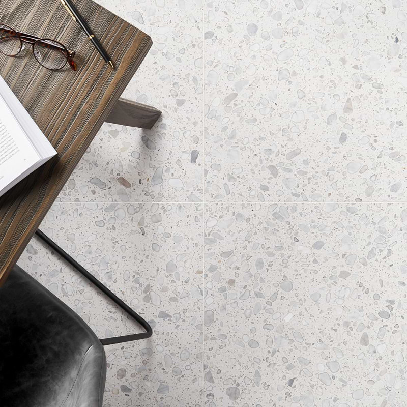 Terrazzo Italy Sacra 24x24 Honed Marble Tile, Sacra Bianco White