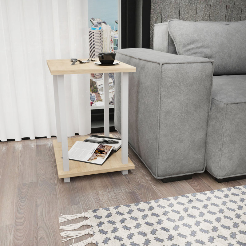 Monowi Square Side End Table, Oak, White