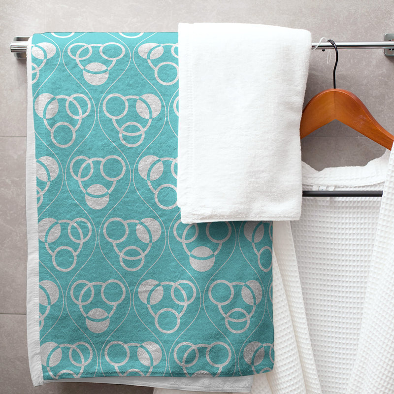 Serviette de bain à motif de cercles et de vagues Classic, Bleu sarcelle / blanc