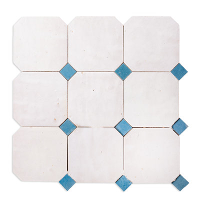 Panneaux contemporains en zellige, 12 po x 12 po x 1/2 po, blanc cassé avec accents bleu nuit
