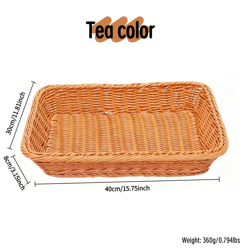 Tea Color,Two Packs,Rustic Handwoven Storage Basket For Fruits, Bread, Snacks, And Market Display - Durable PP Material, Mold-Resistant For Long-Lasting Use