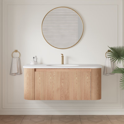 Wall Mounted Single Vanity Bathroom Vanity With Poly Marble Top