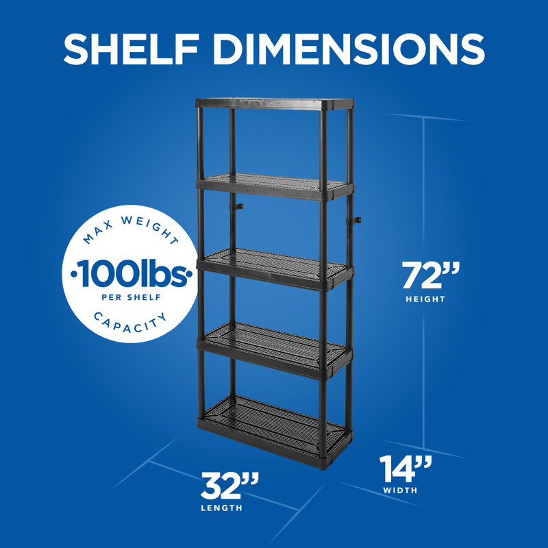 Sleek 5-Shelf Black Plastic Ventilated Storage Organizer, 32"x14"