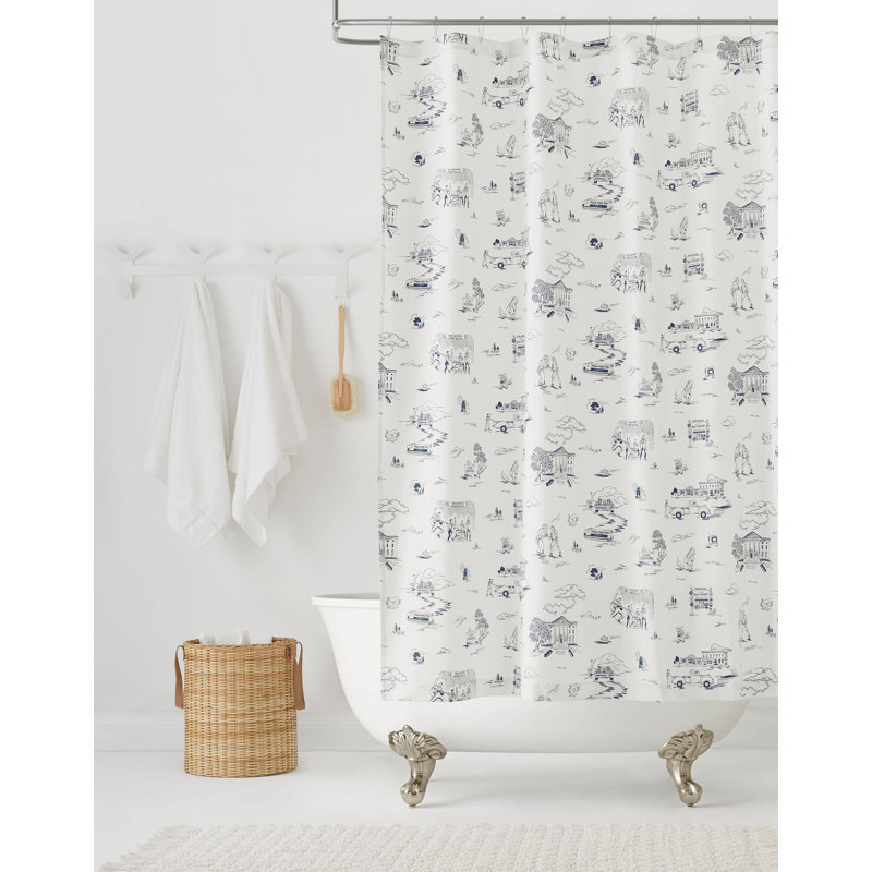 Hill Valley Toile Shower Curtain | Denim
