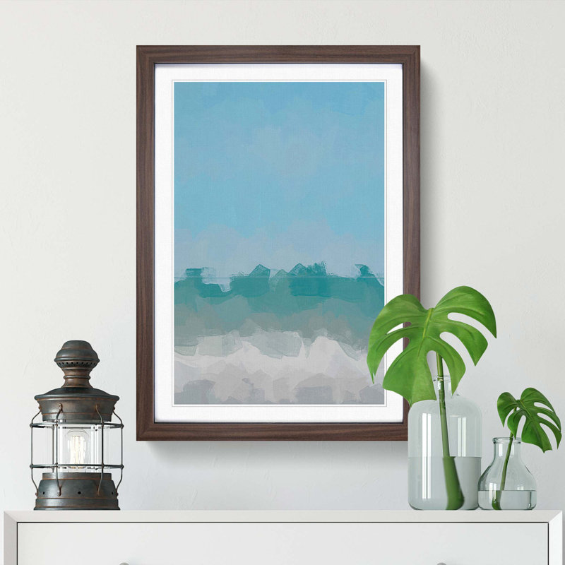 Aqua Green Horizon in Abstract - Picture Frame Graphic Art Print, 36cm H x 27cm W x 2cm D, Walnut Framed