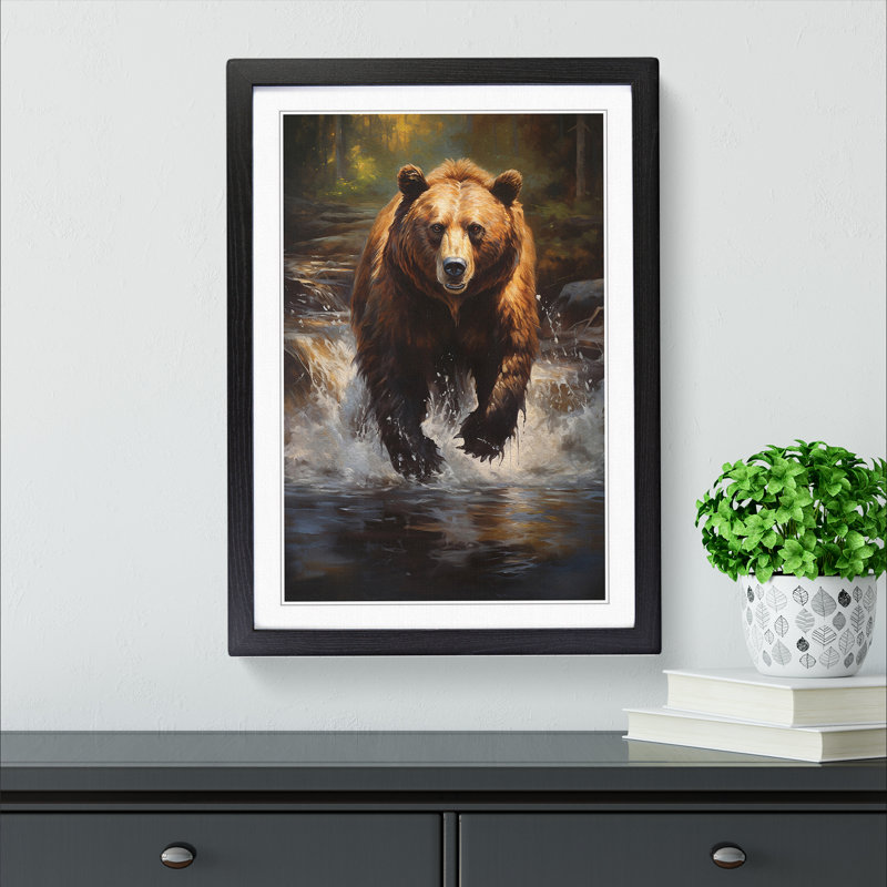 Bear Realism - Single Picture Frame Print on Wood, Black Framed, 34cm H x 25cm W x 2cm D