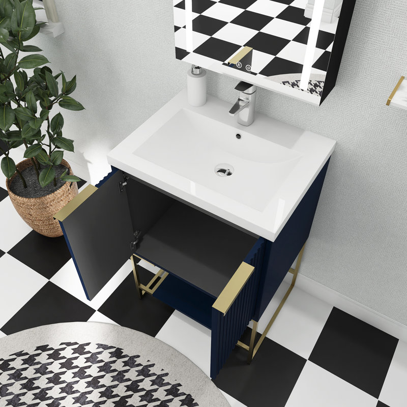 Meuble-lavabo simple 24 po avec plateau en résine Babbin, Bleu
