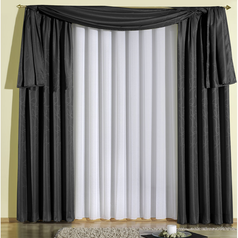 Longoria Room Darkening Window Scarf, Black, 500cm Width x 135cm Drop