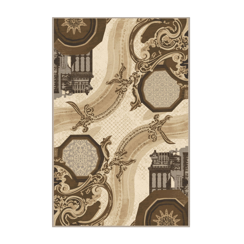 Soft Plush Rodolfo Topkapi Palace Istanbul Global Inspired Oriental Area Rug in Brown – Beige Binding, 7x10