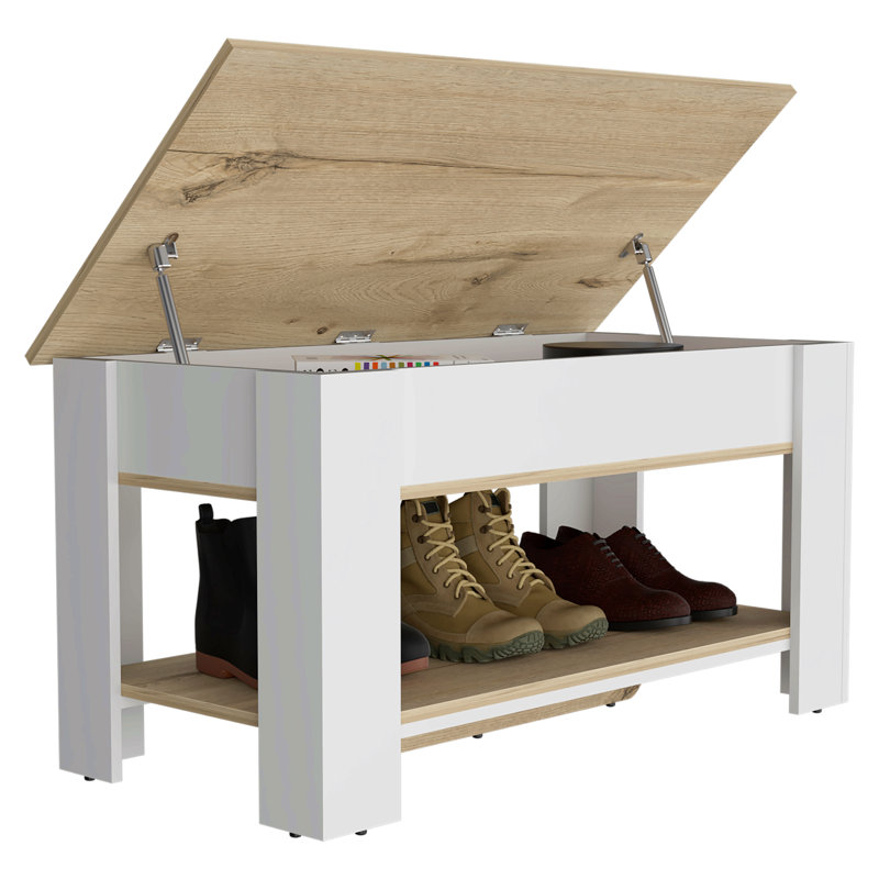 Storage Table, Four Legs, Lower Shelf, Light Oak / White, White/Natural