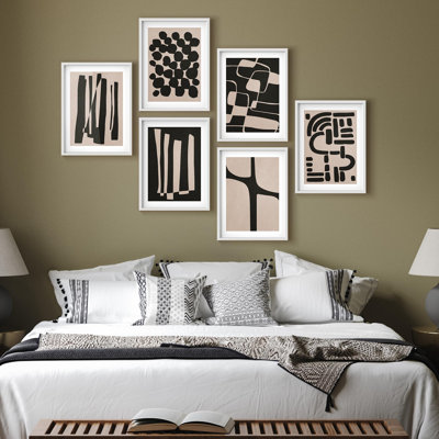 Art mural encadré, ensemble de galerie, collage noir et brun clair, symbole de variété grunge, formes abstraites, illustrations modernes, décoratives nordiques pour le salon, la chambre à coucher, le bureau