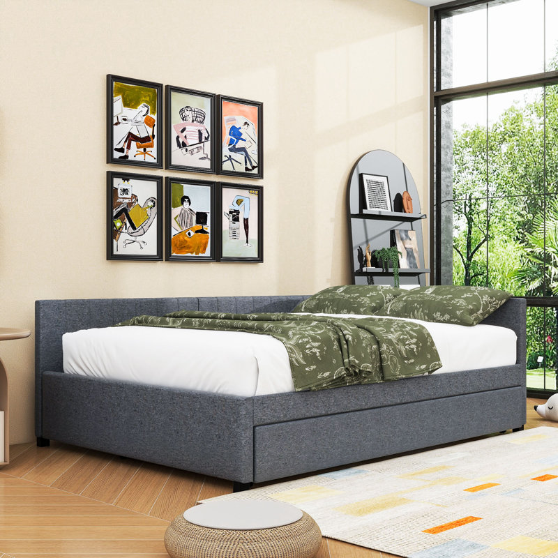 Modern Upholstered Daybed with Twin Trundle, Full / Double, Gray