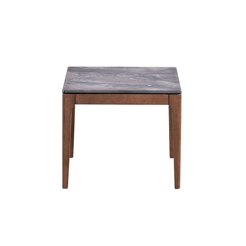 Bevis Engineered Stone Top & Walnut Finish End Table