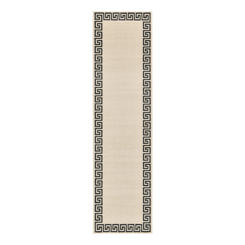 Tapis beige / noir Barreto, Tapis de couloir 2 pi 7 po x 10 pi