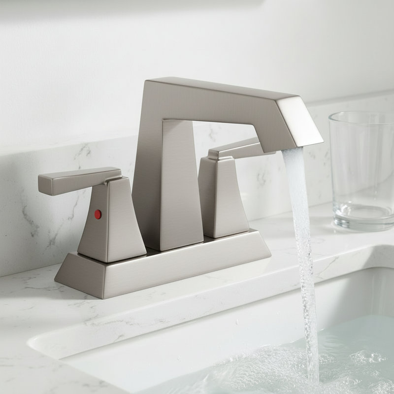 Modern Centerset Bathroom Faucet with Pop-Up Drain&Supply Lines(Set of 2), Brushed Nickel