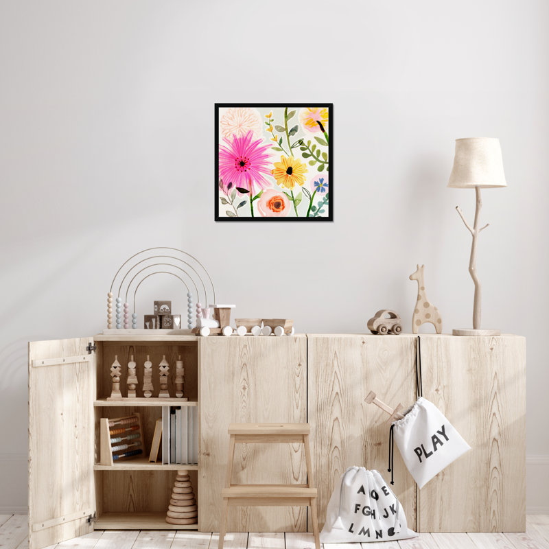 Floral Pop I by Victoria Borges - Painting on Canvas, Black Framed Paper Print, 55cm H x 55cm W