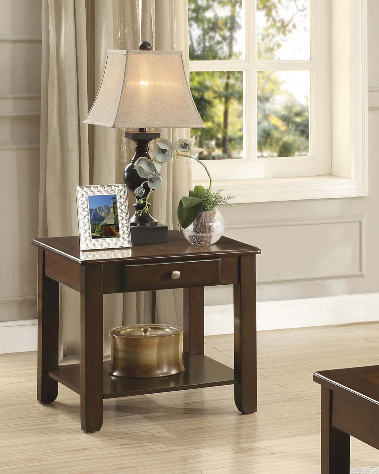 Lark Manor Contemporary End Table With Drawer And Shelf Dark Cherry ...